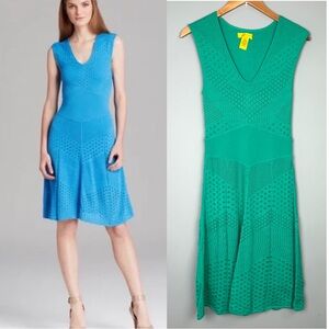 Catherine malandrino Chevron-pointelle knit sleeveless dress V neck size S green